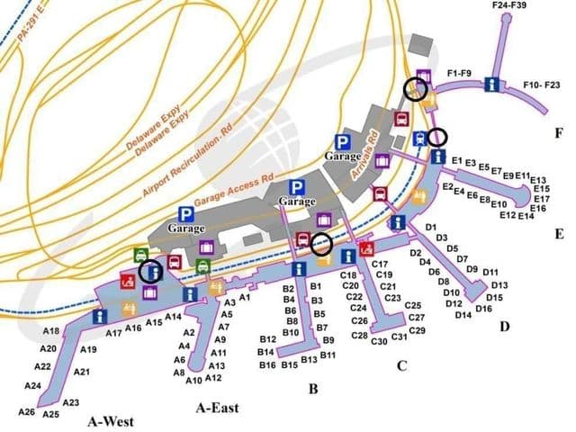 Mapa do terminal do aeroporto da Filadélfia