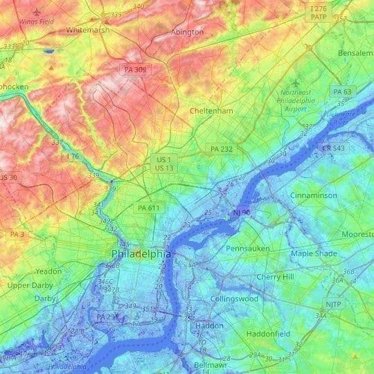 Mapa de elevação da Filadélfia